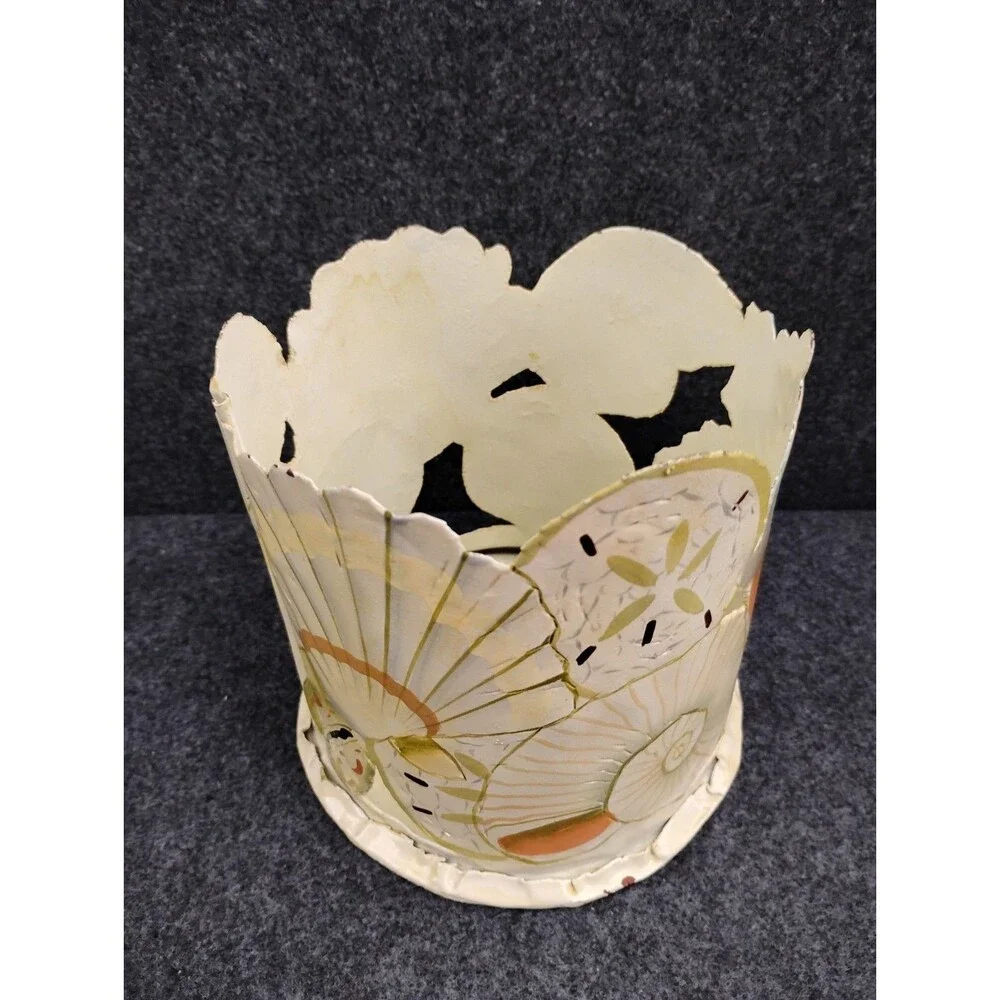 Vintage Coastal Seashell Motif Handmade Metal Candle Holder Artist Signed 5